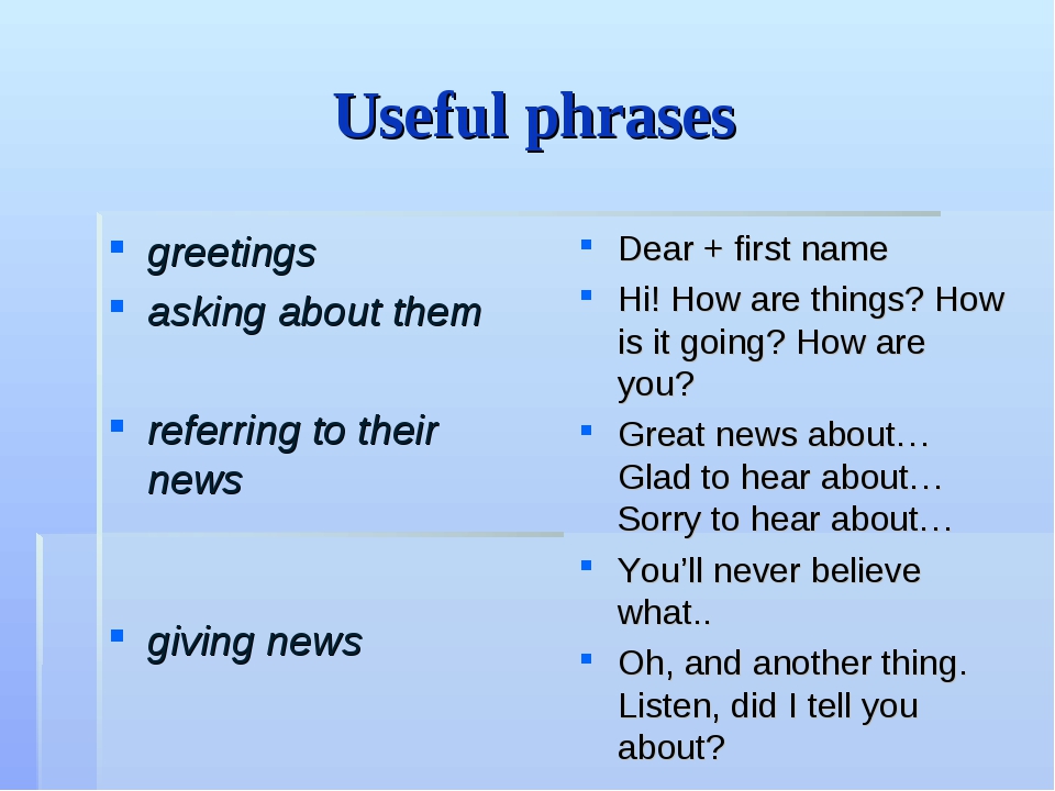 Useful phrases. Greeting phrases. Фразы для приветствия